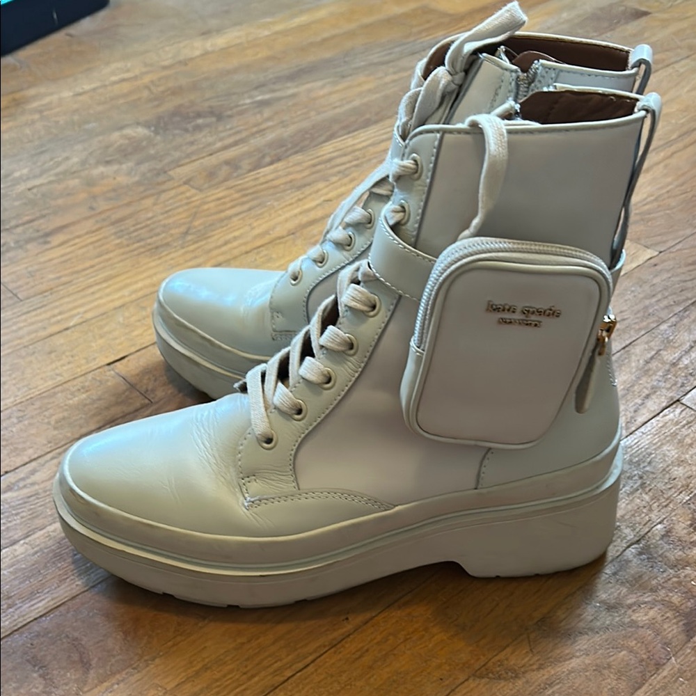 kate spade Cream Lace-Up Combat Boots with Detachable Pocket